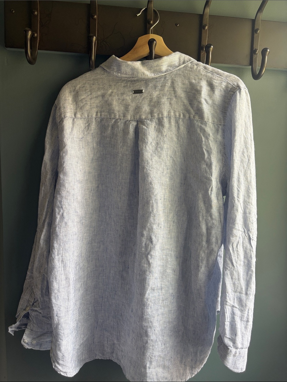 Barbour 12 Light Blue Linen Blend Women’s Button-Up Shirt - Picture 2 of 7